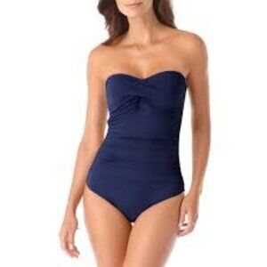 ANNE COLE TWIST FRONT NAVY WOMEN ONE PIECE SWIMSUIT SIZE 12 BRAND NEW WITH TAGS
